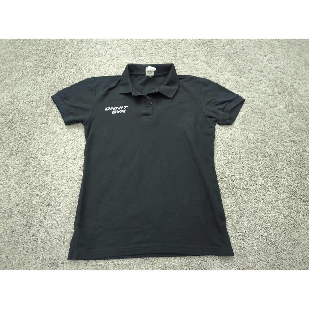 Onnit‎ Gym Coach Polo Shirt Womens Small Short Sleeve Gildan DryBlend Black